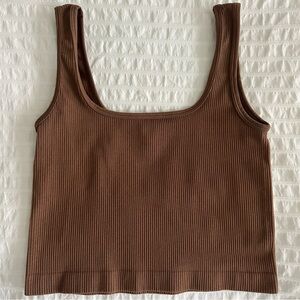 Basic Brown Ribbed Tank Top